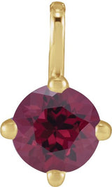 14K Gold Round Natural Rhodolite Garnet Solitaire Necklace or Pendant - Yellow Gold
