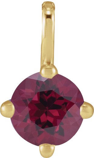 14K Gold Round Natural Rhodolite Garnet Solitaire Necklace or Pendant - Yellow Gold