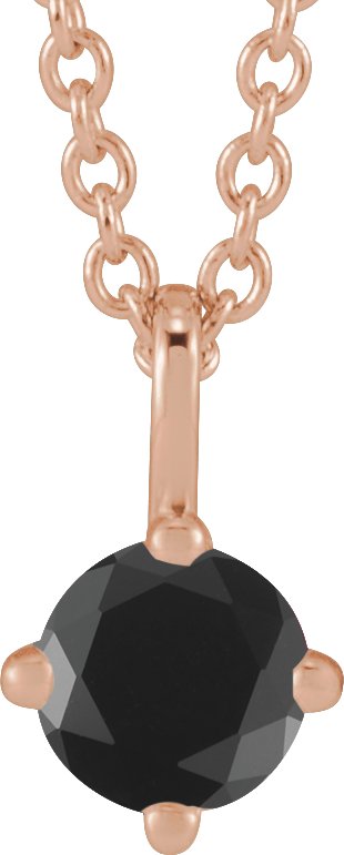 14K Gold Round Natural Black Onyx Solitaire Necklace or Pendant - Rose Gold