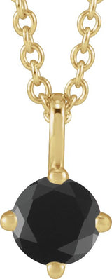 14K Gold Round Natural Black Onyx Solitaire Necklace or Pendant - Yellow Gold