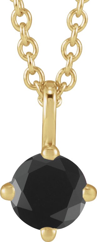 14K Gold Round Natural Black Onyx Solitaire Necklace or Pendant - Yellow Gold