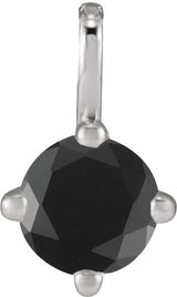 14K Gold Round Natural Black Onyx Solitaire Necklace or Pendant - White Gold
