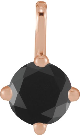 14K Gold Round Natural Black Onyx Solitaire Necklace or Pendant - Rose Gold