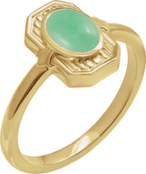 14K Gold Oval Natural Green Chrysoprase Cabochon Ring - Yellow Gold