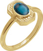 14K Gold Oval Natural London Blue Topaz Cabochon Ring - Yellow Gold