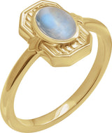 14K Gold Oval Natural Rainbow Moonstone Cabochon Ring – 7x5mm - Yellow Gold