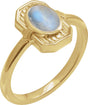 14K Gold Oval Natural Rainbow Moonstone Cabochon Ring – 7x5mm - Yellow Gold