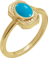 14K Gold Oval Natural Turquoise Cabochon Ring – 7x5mm - Yellow Gold