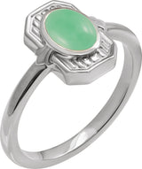 14K Gold Oval Natural Green Chrysoprase Cabochon Ring - White Gold