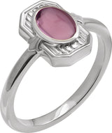 Platinum Oval Natural Pink Tourmaline Cabochon Ring – 7x5mm