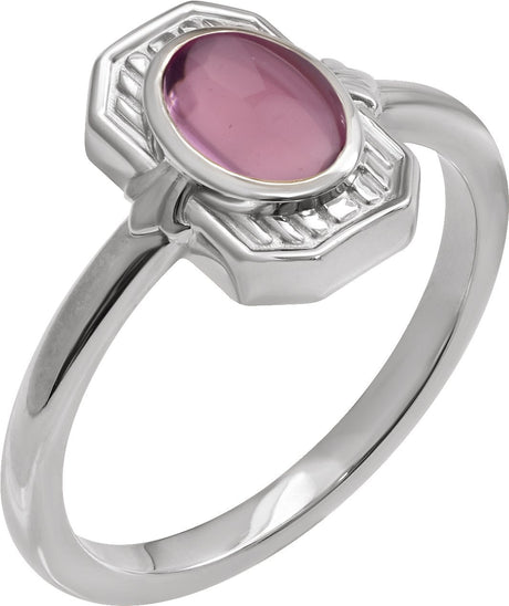 Platinum Oval Natural Pink Tourmaline Cabochon Ring – 7x5mm