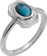 Platinum Oval Natural London Blue Topaz Cabochon Ring