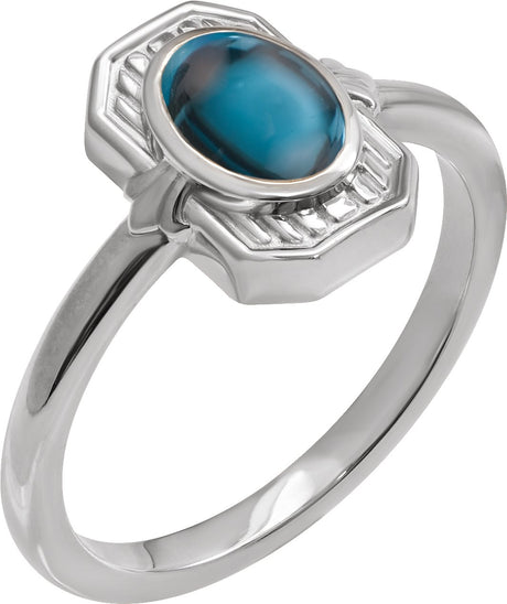 Platinum Oval Natural London Blue Topaz Cabochon Ring