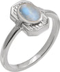 Platinum Oval Natural Rainbow Moonstone Cabochon Ring – 7x5mm