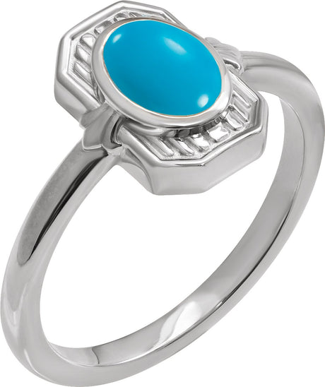Platinum Oval Natural Turquoise Cabochon Ring – 7x5mm