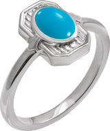 14K Gold Oval Natural Turquoise Cabochon Ring – 7x5mm - White Gold