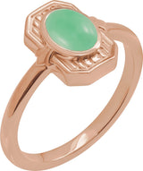 14K Gold Oval Natural Green Chrysoprase Cabochon Ring - Rose Gold
