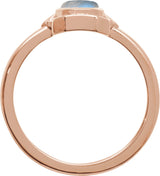 14K Gold Oval Natural Rainbow Moonstone Cabochon Ring – 7x5mm - Rose Gold - view 2