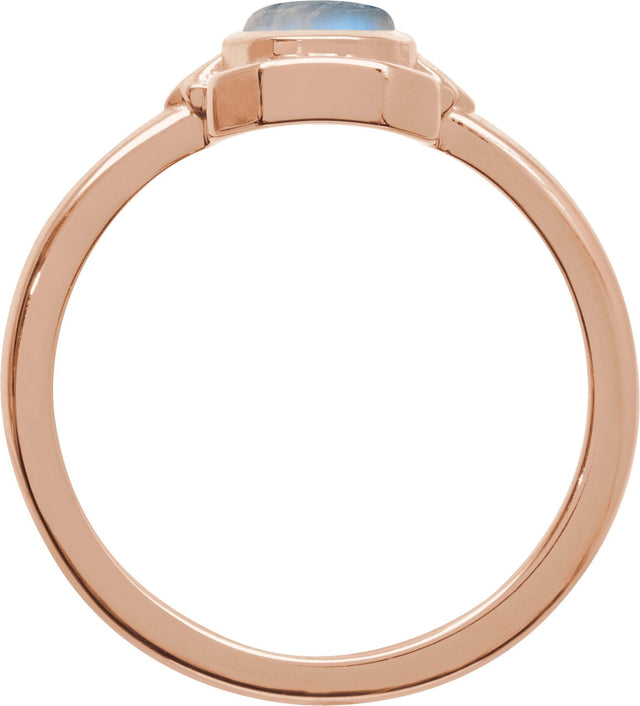 14K Gold Oval Natural Rainbow Moonstone Cabochon Ring – 7x5mm - Rose Gold - view 2