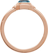 14K Gold Oval Natural London Blue Topaz Cabochon Ring - Rose Gold - view 2