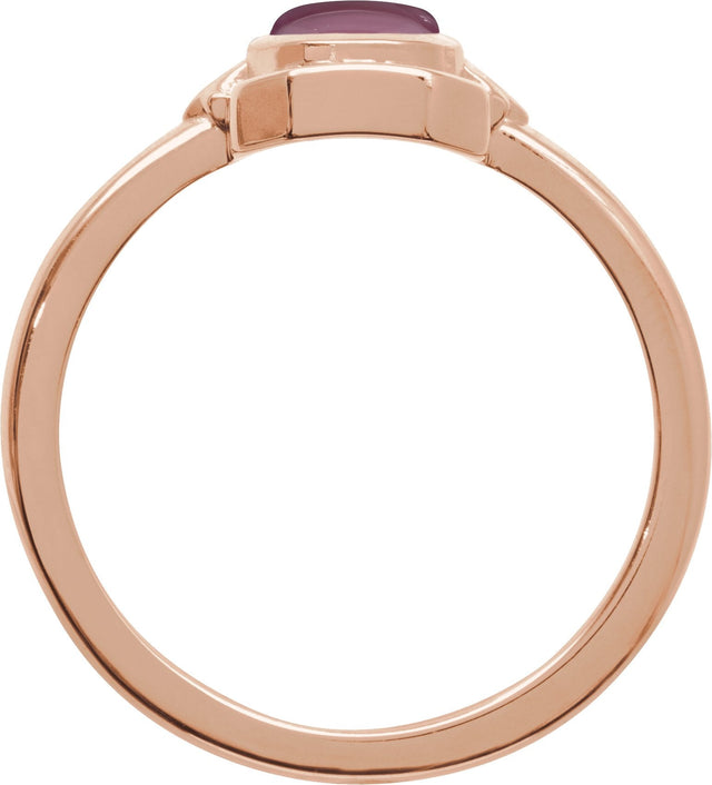 14K Gold Oval Natural Pink Tourmaline Cabochon Ring – 7x5mm - Rose Gold - view 2