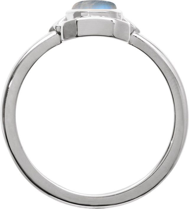14K Gold Oval Natural Rainbow Moonstone Cabochon Ring – 7x5mm - White Gold - view 2