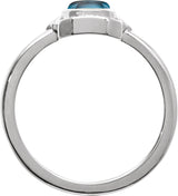 14K Gold Oval Natural London Blue Topaz Cabochon Ring - White Gold - view 2