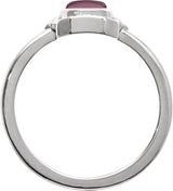 14K Gold Oval Natural Pink Tourmaline Cabochon Ring – 7x5mm - White Gold - view 2