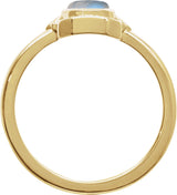14K Gold Oval Natural Rainbow Moonstone Cabochon Ring – 7x5mm - Yellow Gold - view 2