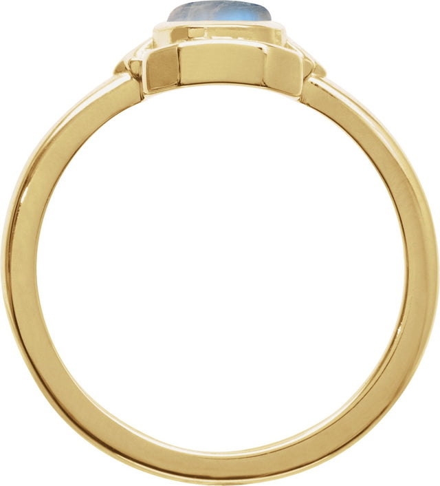 14K Gold Oval Natural Rainbow Moonstone Cabochon Ring – 7x5mm - Yellow Gold - view 2