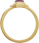 14K Gold Oval Natural Pink Tourmaline Cabochon Ring – 7x5mm - Yellow Gold - view 2