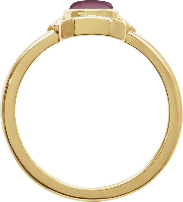 14K Gold Oval Natural Pink Tourmaline Cabochon Ring – 7x5mm - Yellow Gold - view 2