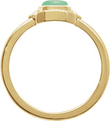 14K Gold Oval Natural Green Chrysoprase Cabochon Ring - Yellow Gold - view 2