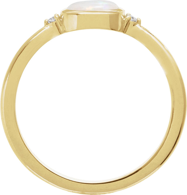 14K Gold Natural White Opal Bezel-Set Cabochon Ring – .03 CTW - Yellow Gold - view 4