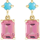 14K Gold Emerald Natural Green Tourmaline & Natural Turquoise Accented Earrings - Rose Gold - view 4