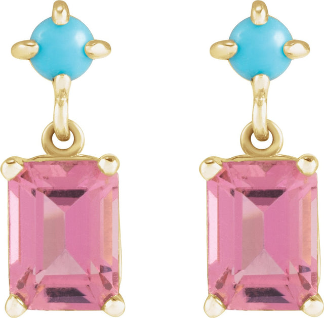 14K Gold Emerald Natural Citrine & Natural Turquoise Accented Earrings - Rose Gold - view 4