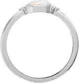 14K Gold Natural White Opal Bezel-Set Cabochon Ring – .03 CTW - White Gold - view 4