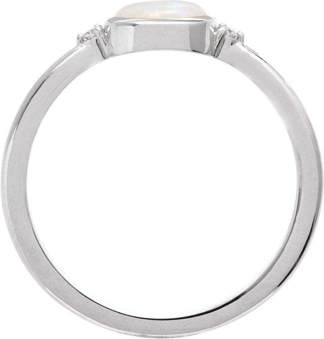 Platinum Natural White Opal Bezel-Set Cabochon Ring – .03 CTW - view 4