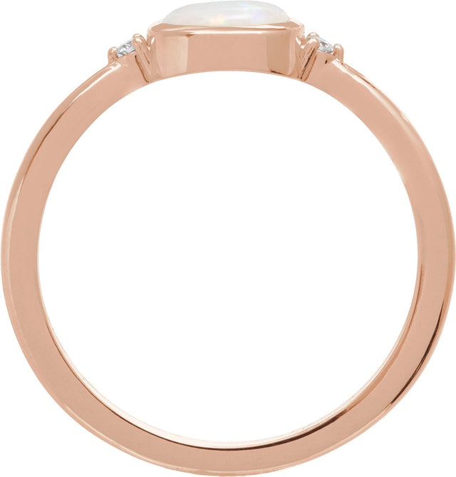14K Gold Natural White Opal Bezel-Set Cabochon Ring – .03 CTW - Rose Gold - view 4