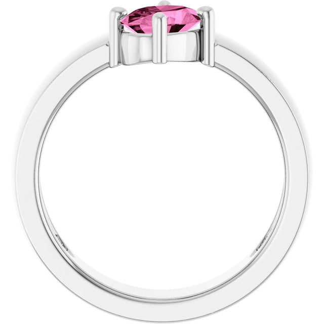 Platinum Emerald Lab-Grown Pink Sapphire Asymmetric Solitaire Ring - view 2