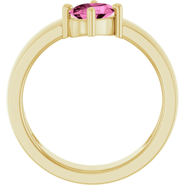 14K Gold Emerald Lab-Grown Pink Sapphire Asymmetric Solitaire Ring - Yellow Gold - view 2
