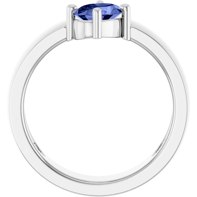 14K Gold Oval Natural Tanzanite Asymmetric Solitaire Ring - White Gold - view 5