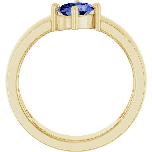 14K Gold Oval Natural Tanzanite Asymmetric Solitaire Ring - Yellow Gold - view 5