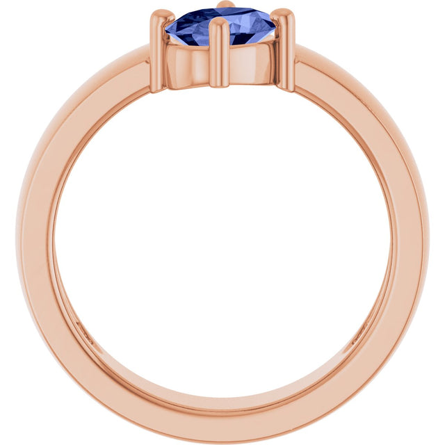 14K Gold Oval Natural Tanzanite Asymmetric Solitaire Ring - Rose Gold - view 5