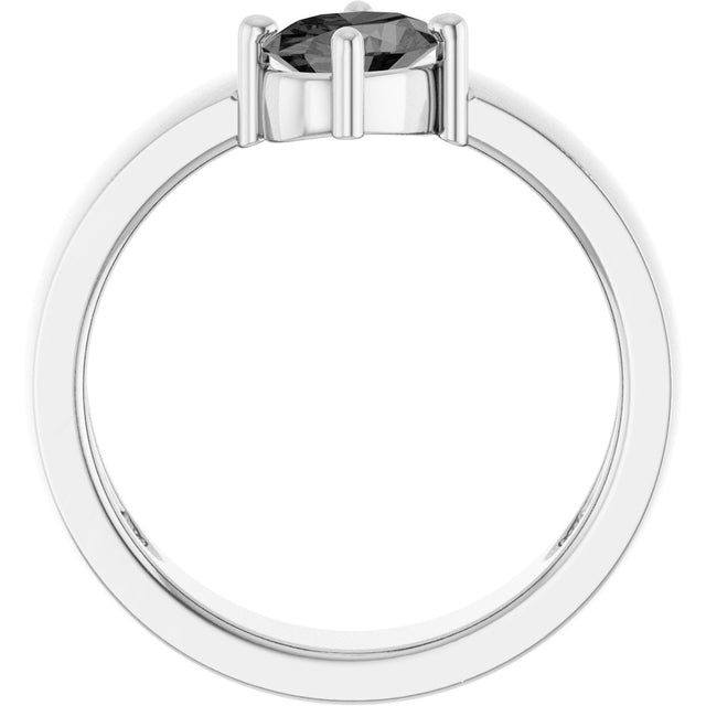 14K Gold Oval Natural Gray Spinel Asymmetric Solitaire Ring - White Gold - view 2