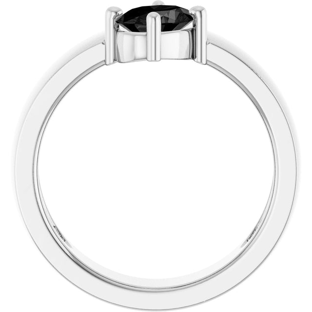 14K Gold Emerald Natural Black Onyx Asymmetric Solitaire Ring - White Gold - view 5