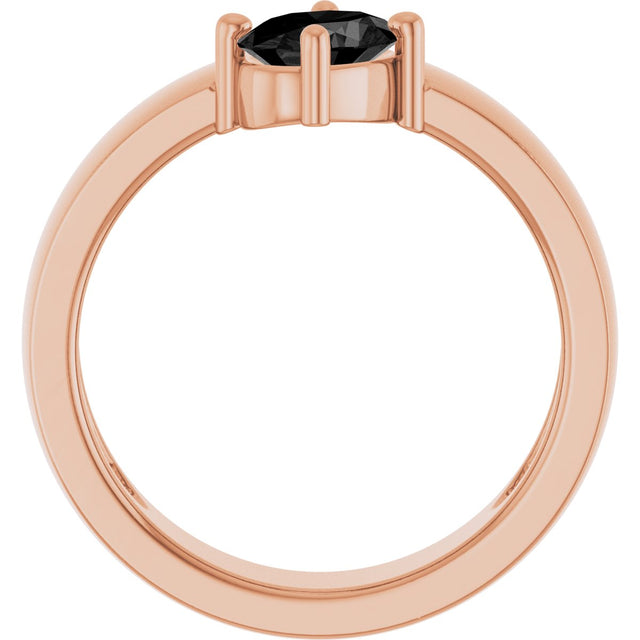 14K Gold Emerald Natural Black Onyx Asymmetric Solitaire Ring - Rose Gold - view 5