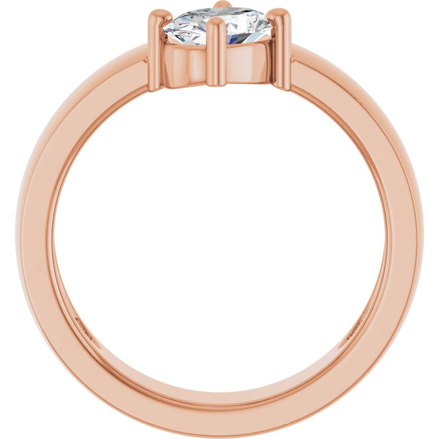 14K Gold Oval Natural White Sapphire Asymmetric Solitaire Ring - Rose Gold - view 2