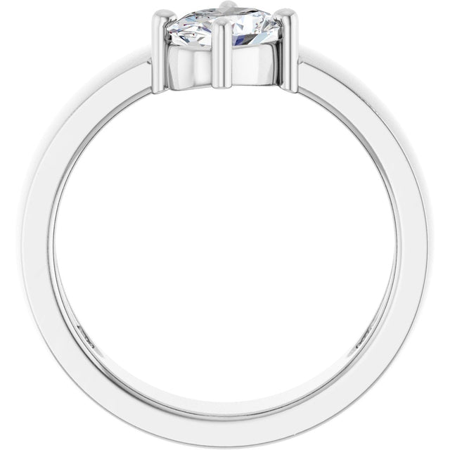 14K Gold Oval Natural White Sapphire Asymmetric Solitaire Ring - White Gold - view 2