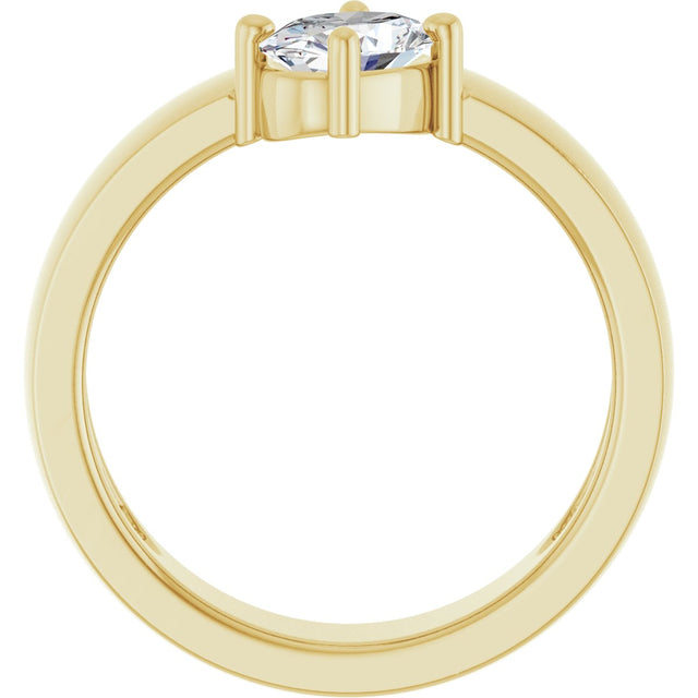 14K Gold Oval Natural White Sapphire Asymmetric Solitaire Ring - Yellow Gold - view 2